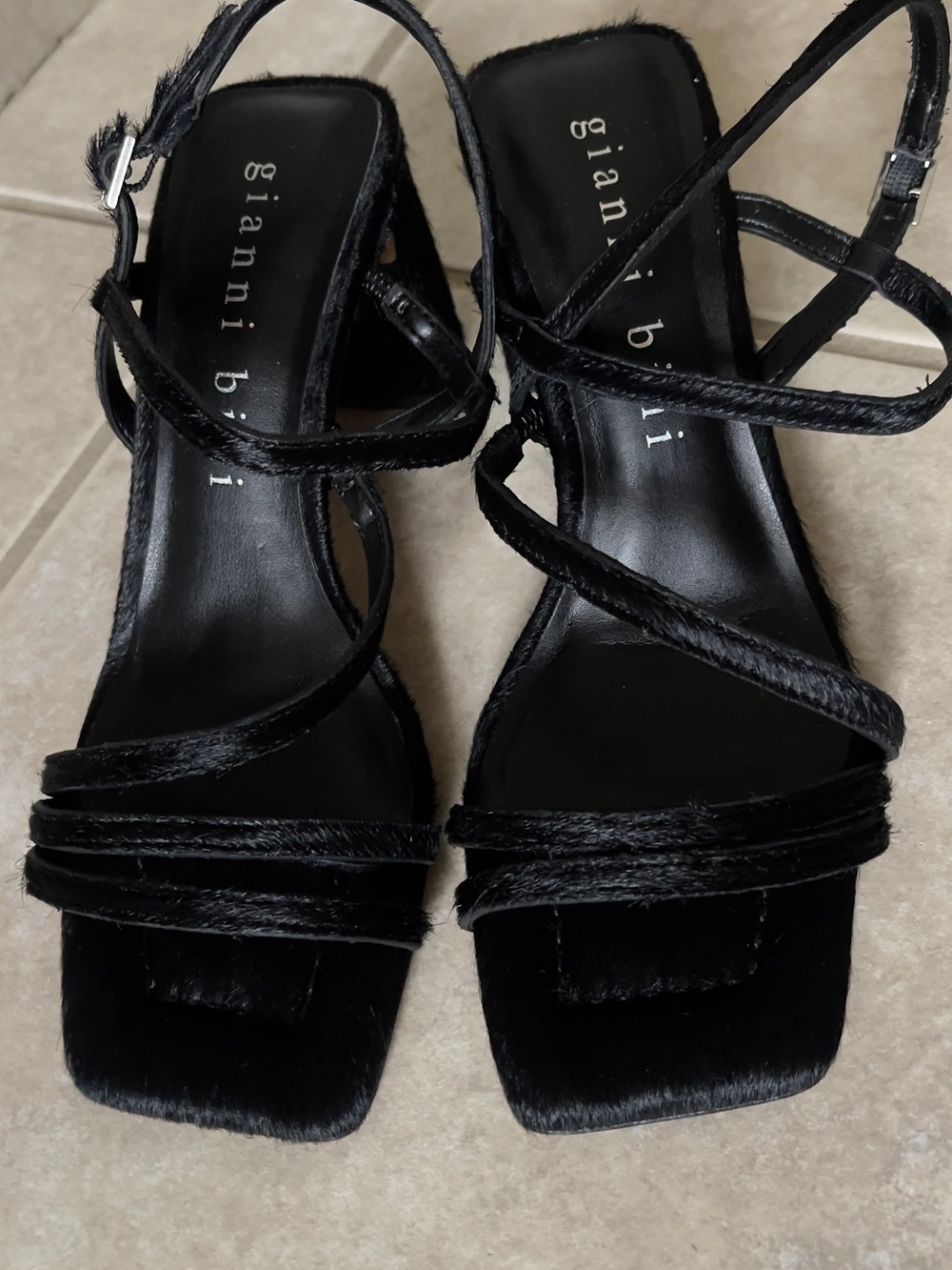 Gianni Bini Black Strappy Square-Toe Heels